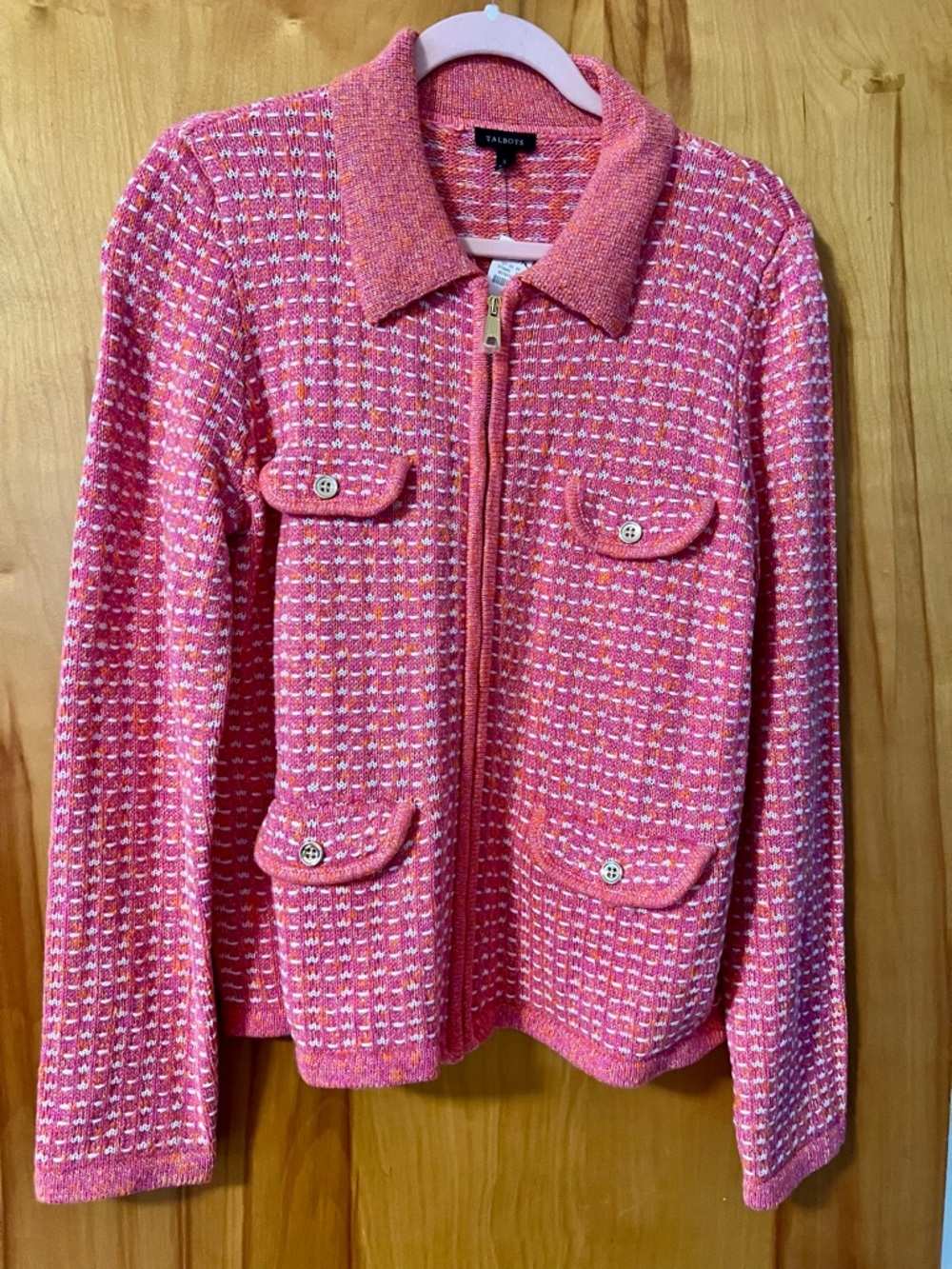 Talbots Pink & White Tweed Zip Jacket